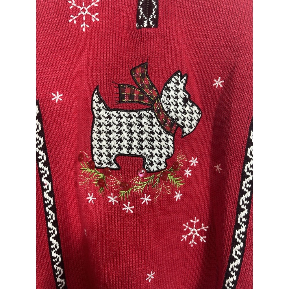 Vintage Womens Red Houndstooth Scottish Terrier Dog Christmas‎ Sweater Size S - Picture 5 of 13